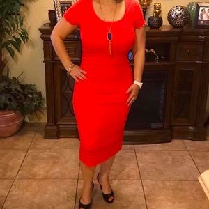 Melon colored lace dress